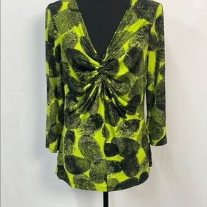 Grace Elements V-neck, Liquid Knit, Lime and Black Women's Top, Size Large
